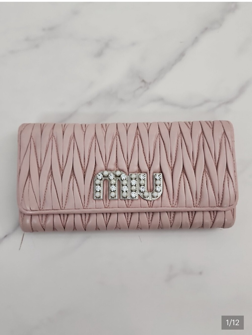 Miu Miu Quilted Pink Leather Wallet with Gold Chain
